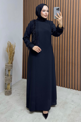 Otriş Detay Medine İpeği Ferace 2110 Siyah - END