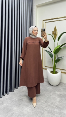 Pat Detaylı Aerobin İkili Takım 1990 Kahve - FON