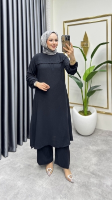 Pat Detaylı Aerobin İkili Takım 1990 Siyah - FON