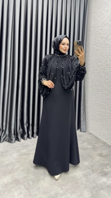 Pera İnci Detaylı Elbise 6633 Siyah - YGS