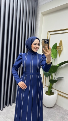 Pırlanta Taşlı Krep Abiye 8003 Lacivert - Kalemen (1)