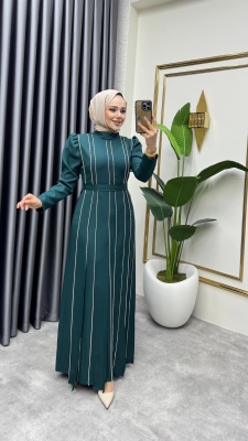 Pırlanta Taşlı Krep Abiye 8003 Zümrüt - Kalemen (1)