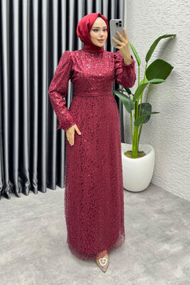  Sahra Otriş Detay Abiye 1004 Bordo - YGS