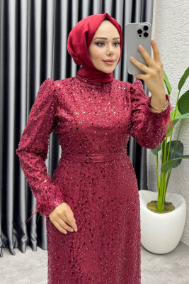  Sahra Otriş Detay Abiye 1004 Bordo - YGS (1)