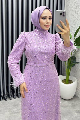  Sahra Otriş Detay Abiye 1004 Lila - YGS (1)