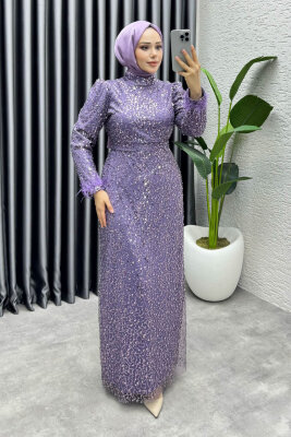  Sahra Otriş Detay Abiye 1004 Koyu Lila - YGS