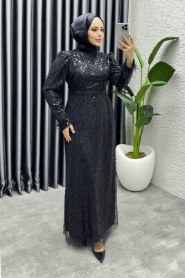 Sahra Otriş Detay Abiye 1004 Siyah - YGS