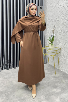 Nur Krep Elbise 3057 Kahve - YVZ