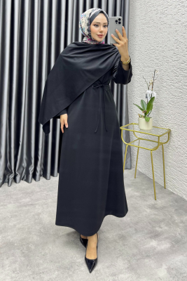 Nur Krep Elbise 3057 Siyah - YVZ
