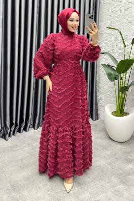 Sera Püsküllü Elbise 1001 Bordo - YGS