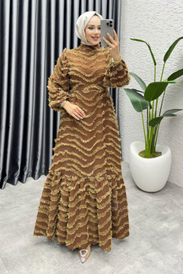 Sera Püsküllü Elbise 1001 Kahve - YGS