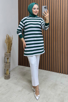 Şeritli Penye Tunik 4002 Zümrüt - BO (1)