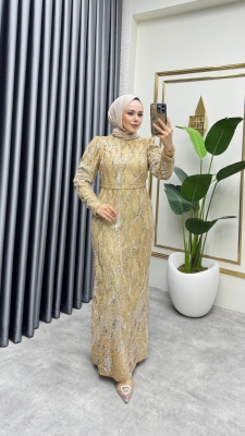 Shine Taşlı Kalem Abiye 6628 Gold - YGS (1)