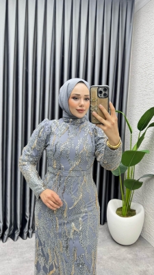 Shine Taşlı Kalem Abiye 6628 Gri - YGS (1)