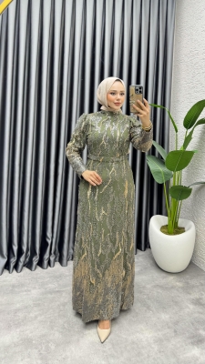 Shine Taşlı Kalem Abiye 6628 Haki 