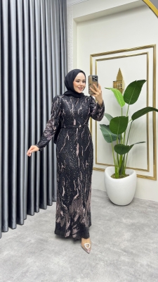 Shine Taşlı Kalem Abiye 6628 Siyah - YGS (1)