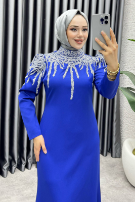 Sofia Pul Detaylı Abiye Elbise 6652 Saks - YGS (1)