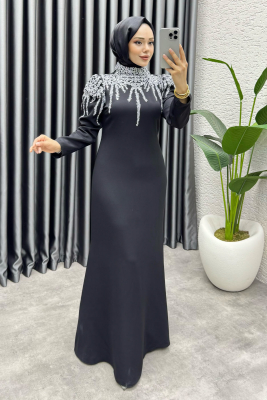 Sofia Pul Detaylı Abiye Elbise 6652 Siyah - YGS