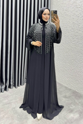Taş Detaylı Pelerinli Elbise 6634 Siyah - YGS (1)