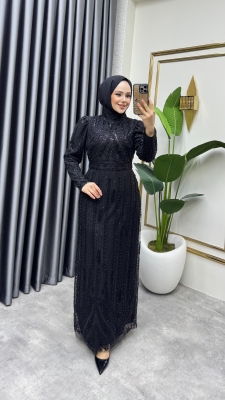 Taş İşlemeli Kalem Abiye 6620 Siyah - Kalemen (1)