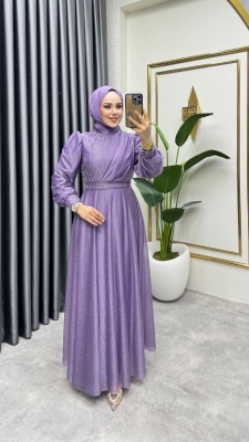 Taş İşlemeli Simli Abiye 6638 Lila - YGS (1)