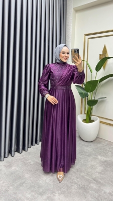 Taş İşlemeli Simli Abiye 6638 Mor - YGS (1)