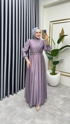 Taş İşlemeli Simli Abiye 6638 Pudra - YGS (1)