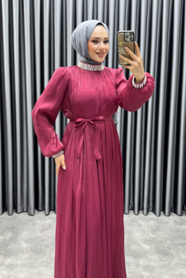 Yakası Taş İşlemeli Janjan Abiye 6222 Bordo - YGS (1)