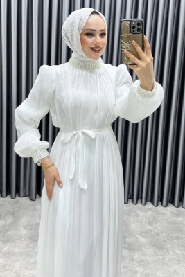 Yakası Taş İşlemeli Janjan Abiye 6222 Ekru - YGS (1)