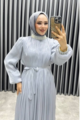 Yakası Taş İşlemeli Janjan Abiye 6222 Gri - YGS (1)