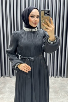 Yakası Taş İşlemeli Janjan Abiye 6222 Siyah - YGS (1)