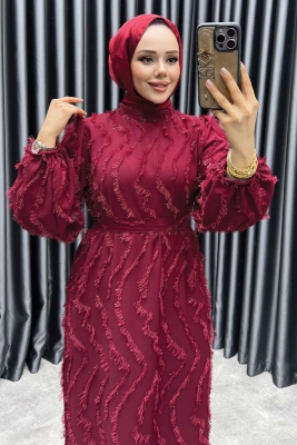 Eliza Püsküllü Elbise 6227 Bordo - NWS (1)